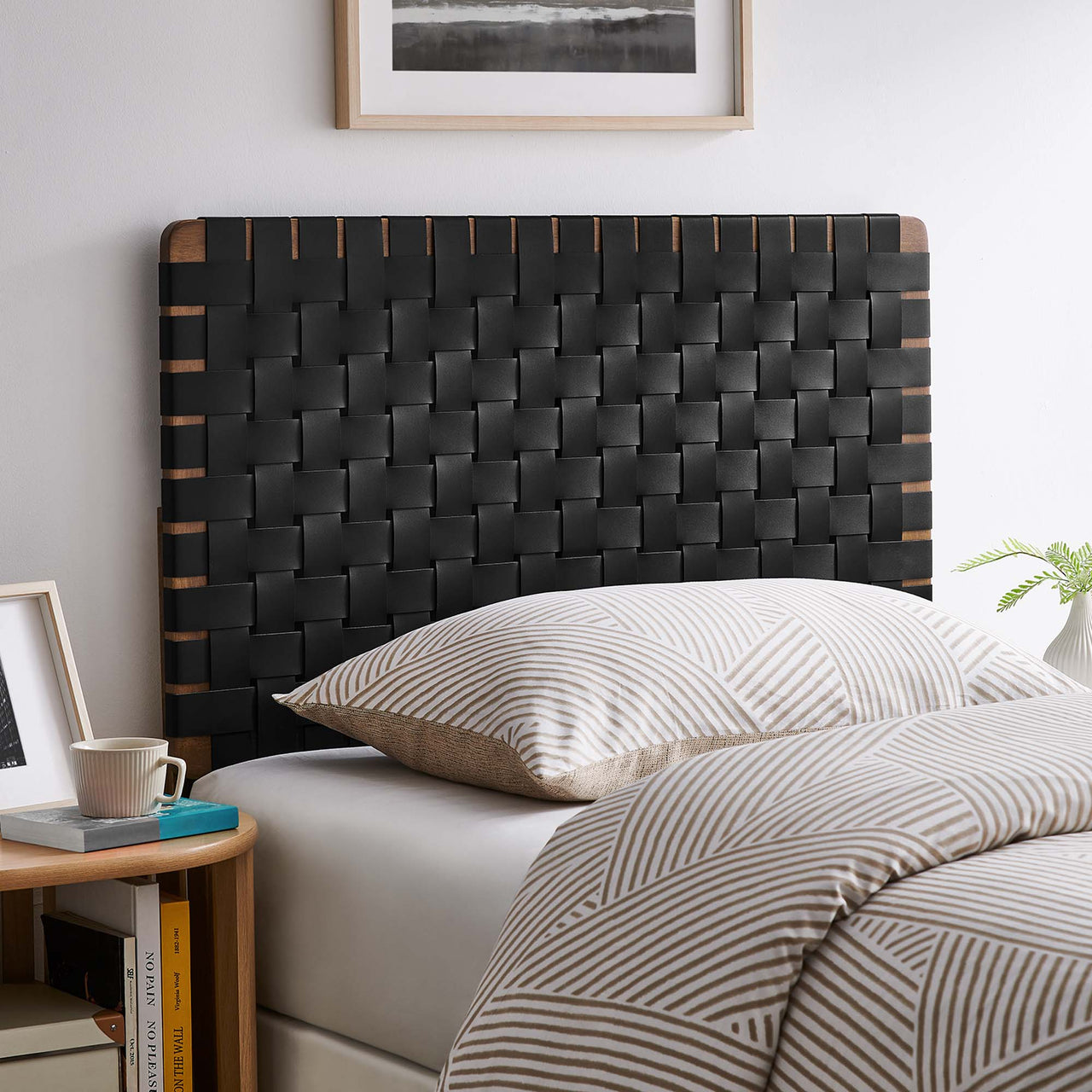 Bravura Strapped Twin Headboard, Walnut & Black