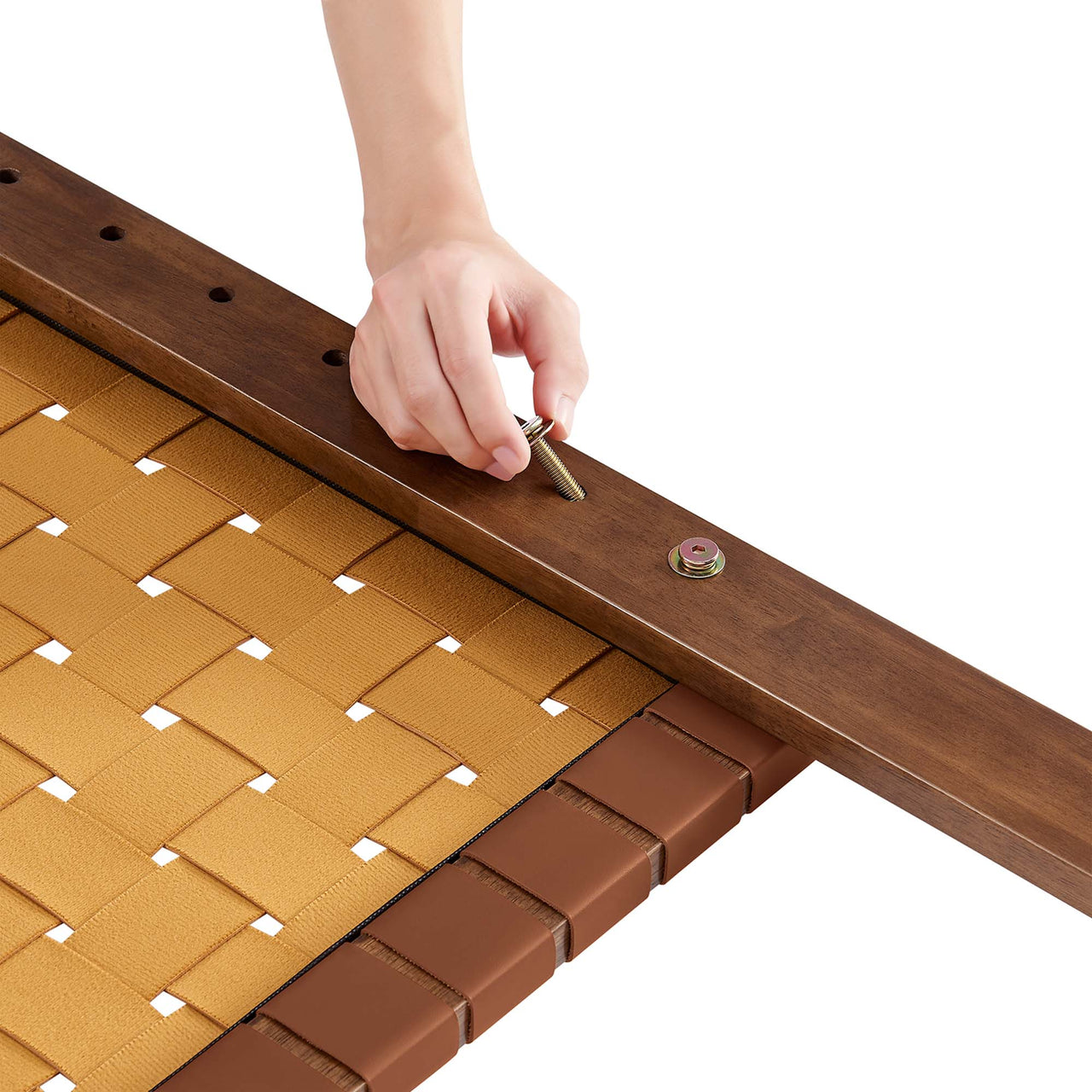 Bravura Strapped Twin Headboard, Walnut & Brown