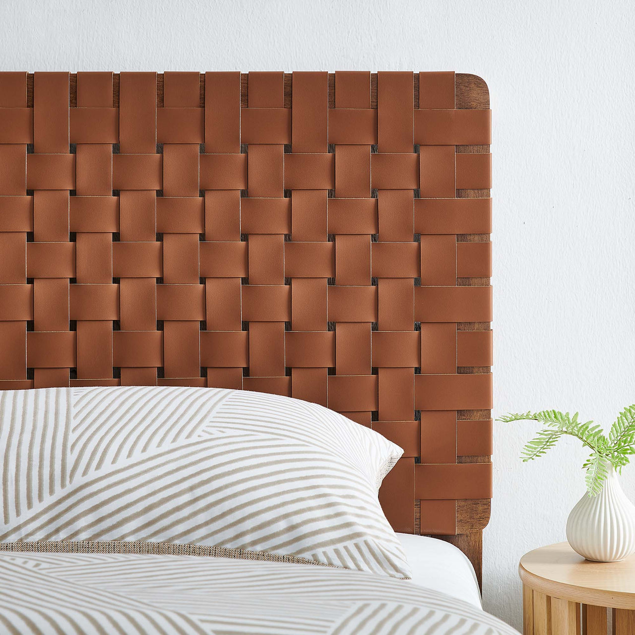 Bravura Strapped Twin Headboard, Walnut & Brown