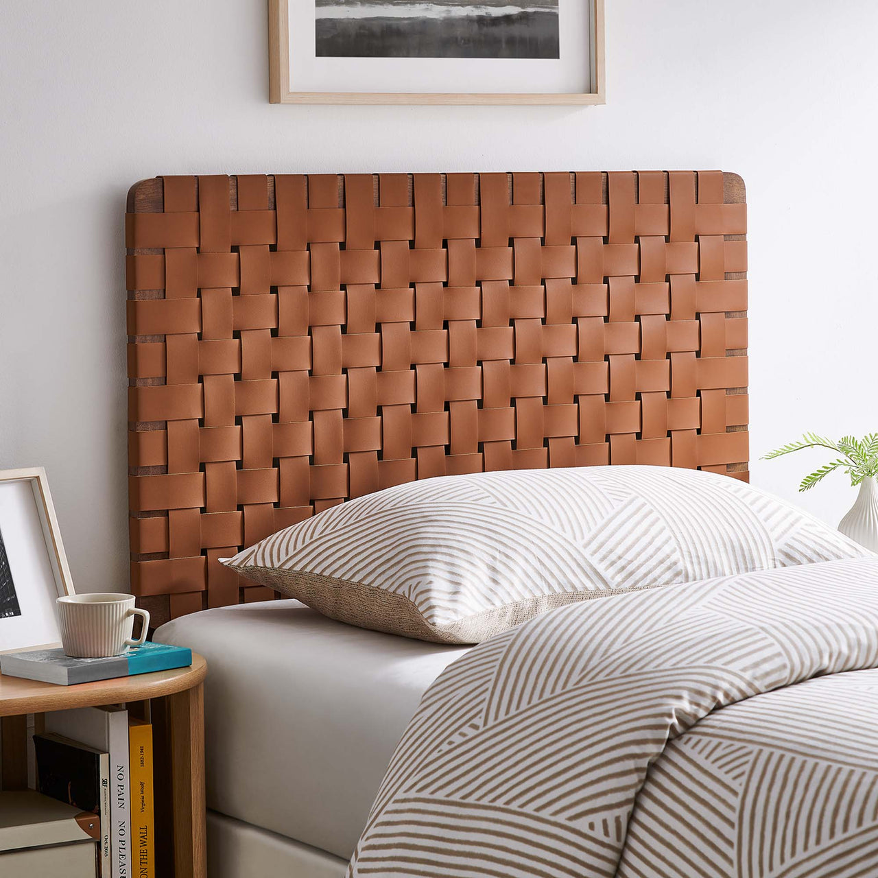 Bravura Strapped Twin Headboard, Walnut & Brown