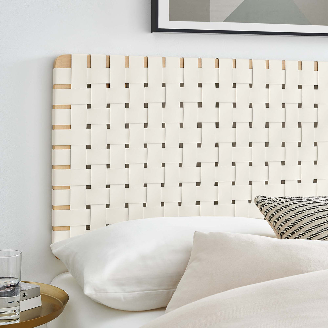 Bravura Strapped Full Headboard, Natural Wood & Beige