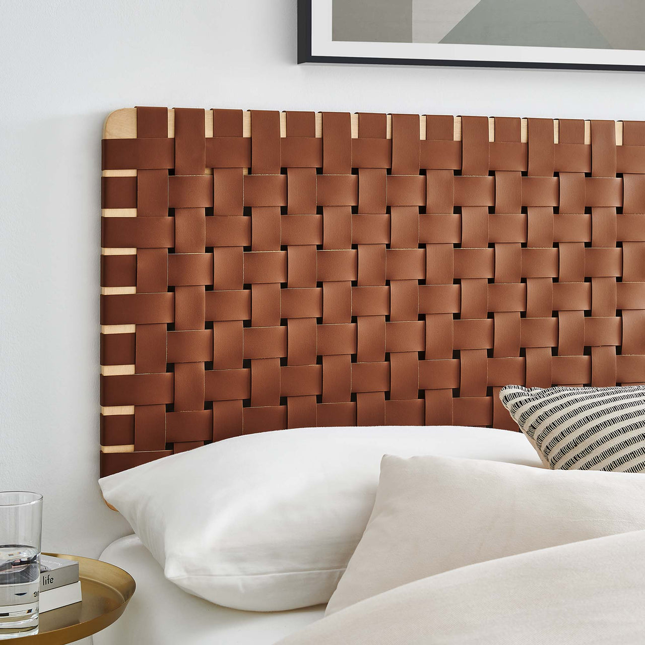 Bravura Strapped Full Headboard, Natural Wood & Brown