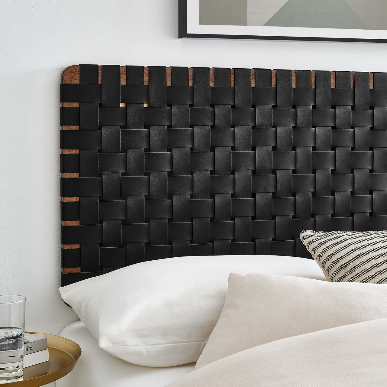 Bravura Strapped Full Headboard, Walnut & Black