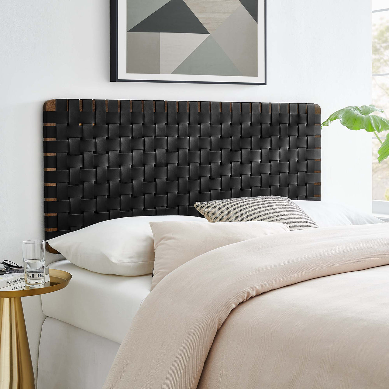 Bravura Strapped Full Headboard, Walnut & Black