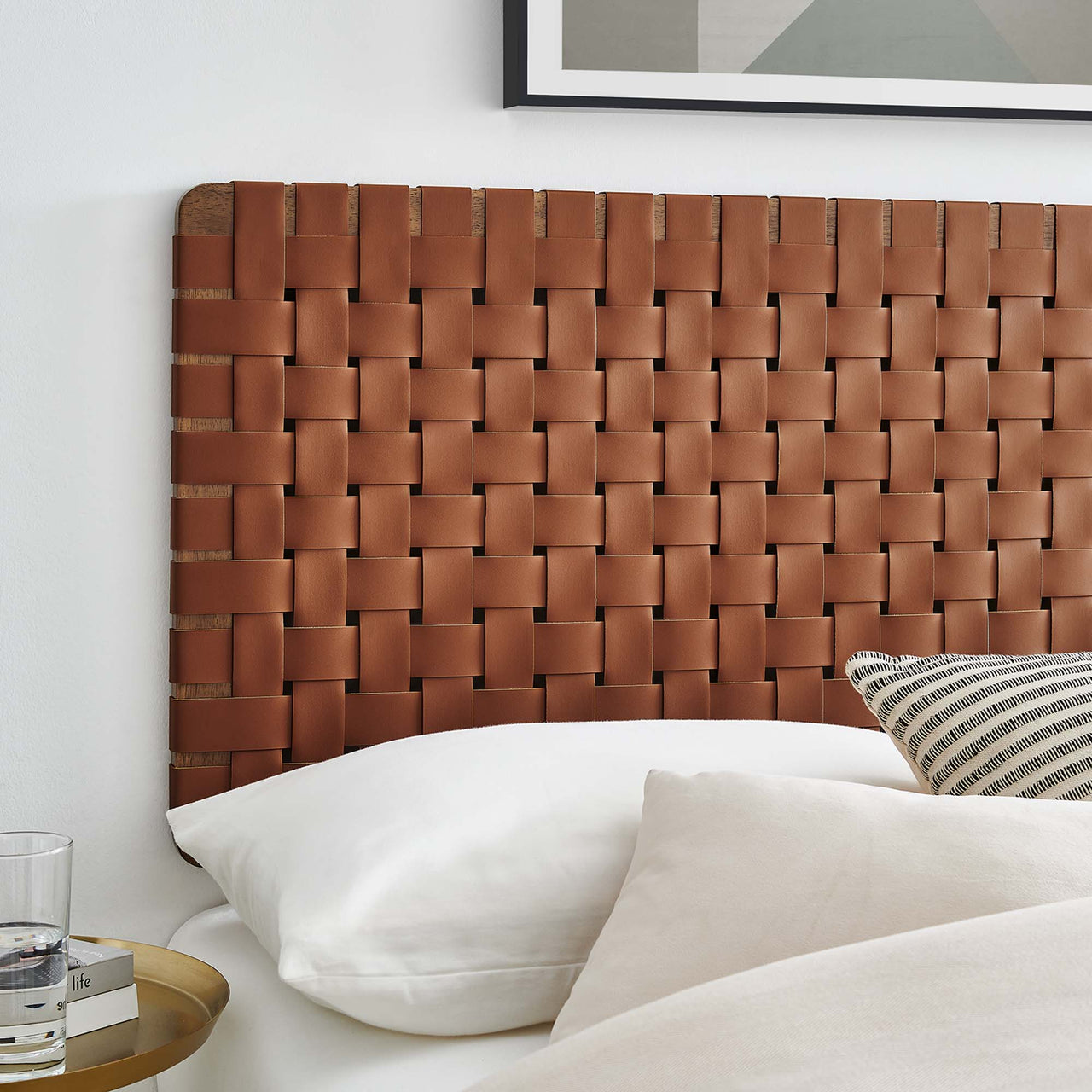 Bravura Strapped Full Headboard, Walnut & Brown