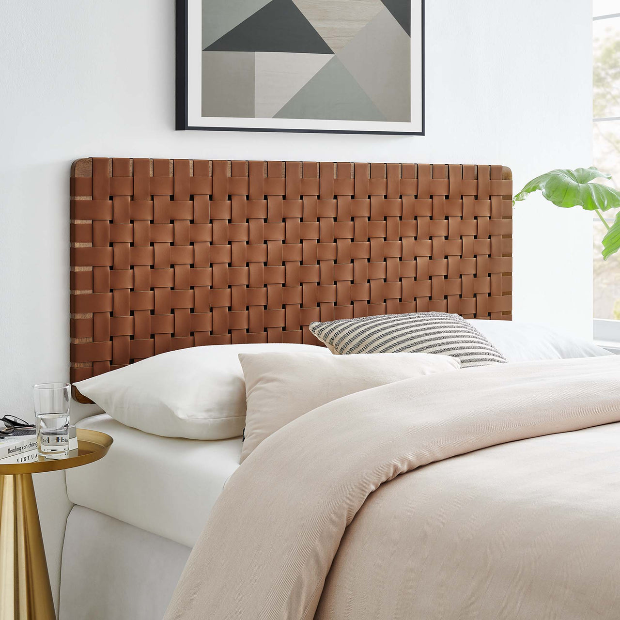 Bravura Strapped Full Headboard, Walnut & Brown