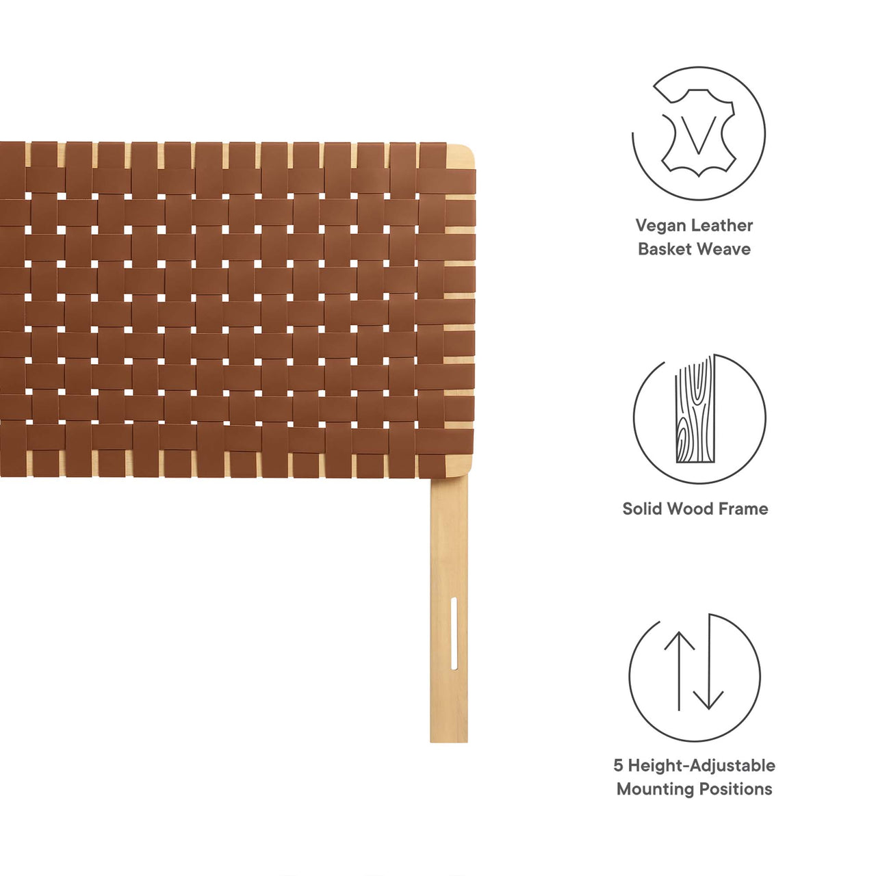 Bravura Strapped Full Headboard, Natural Wood & Brown