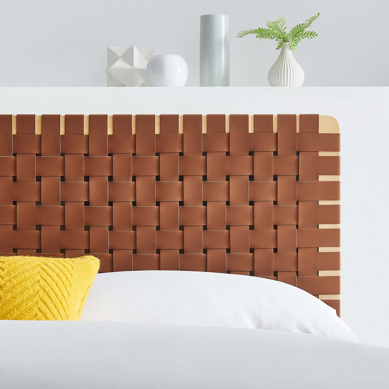 Bravura Strapped Full Headboard, Natural Wood & Brown