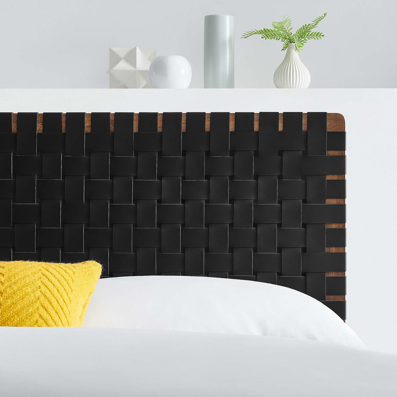 Bravura Strapped Full Headboard, Walnut & Black