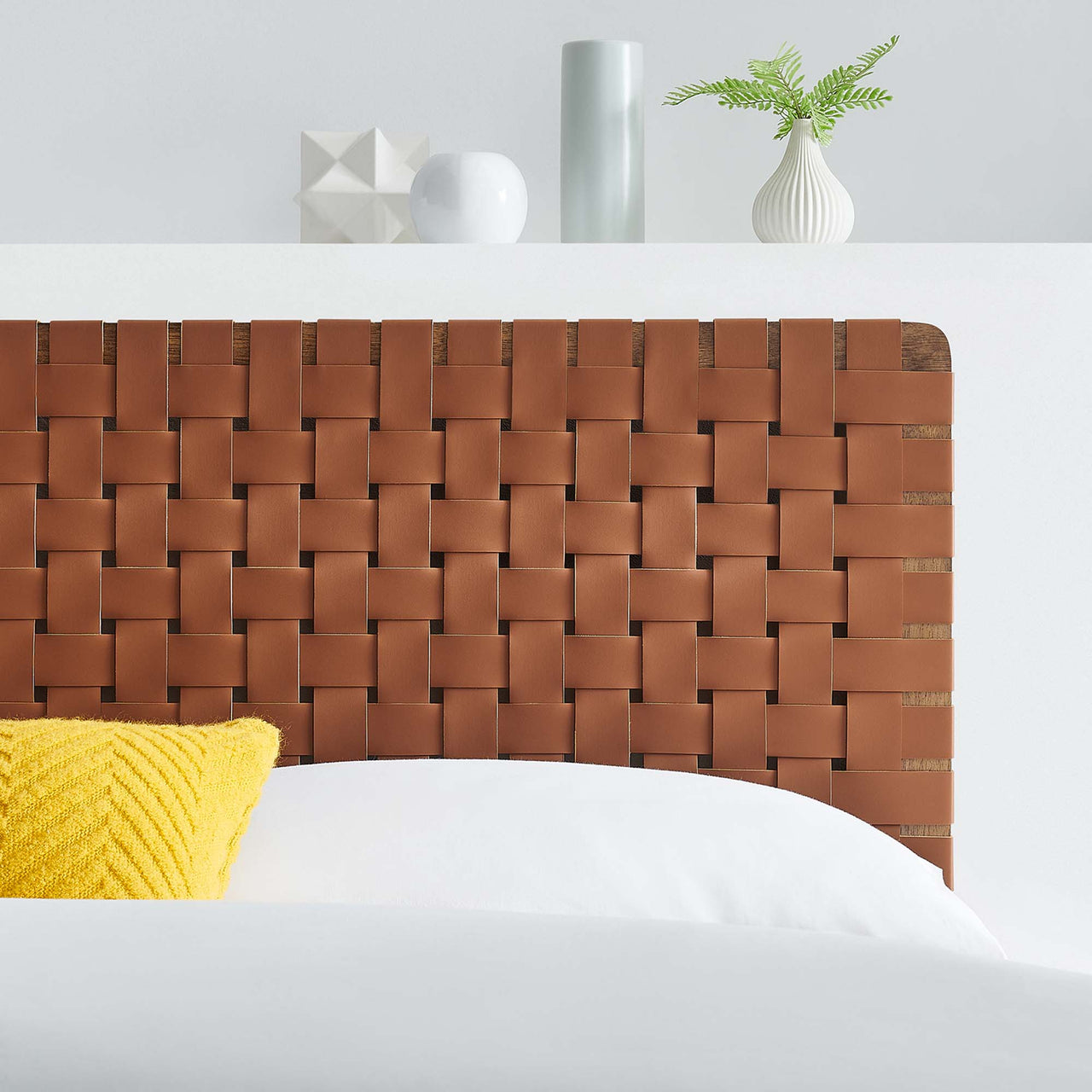 Bravura Strapped Full Headboard, Walnut & Brown