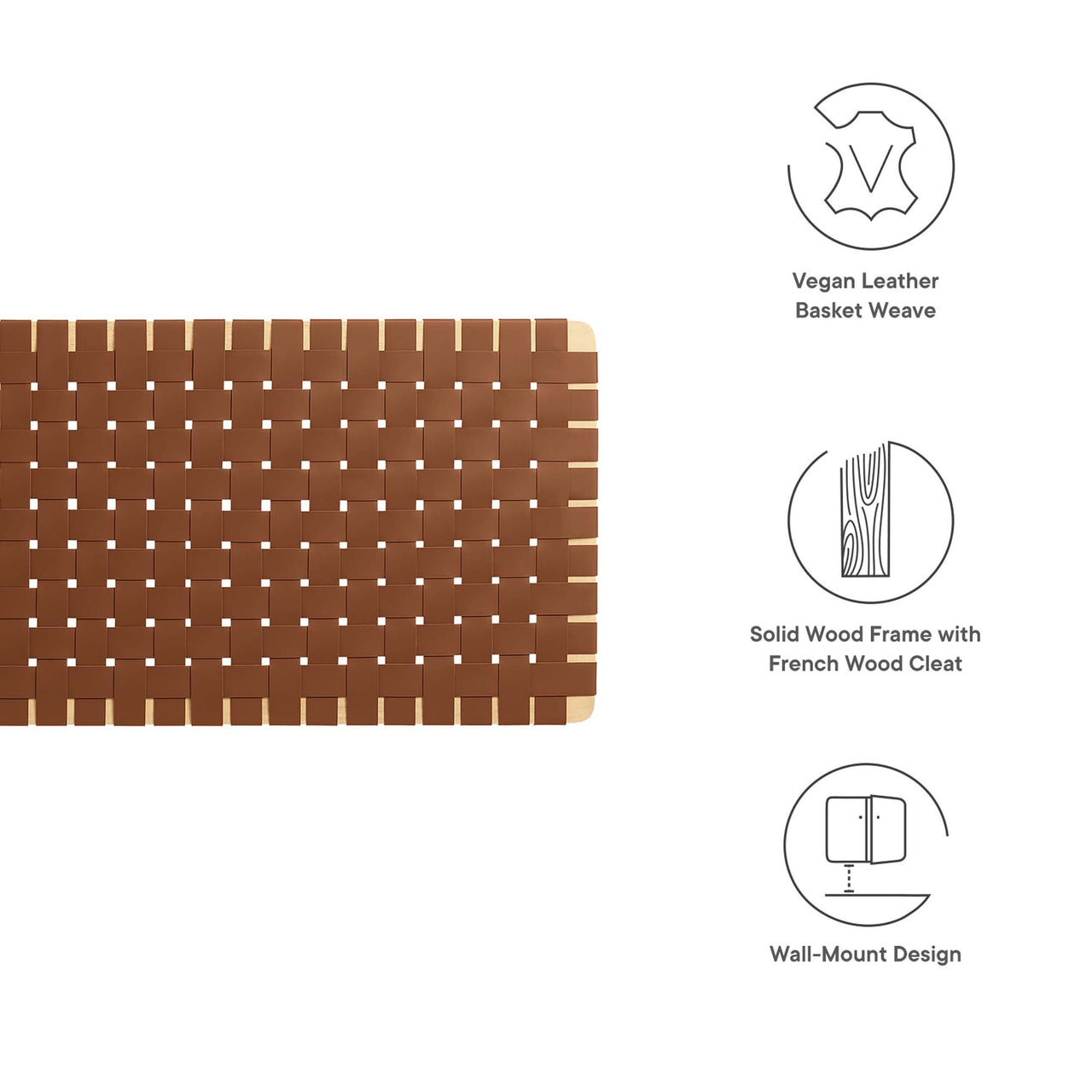 Bravura Floating Strapped Queen Headboard, Natural Wood & Brown