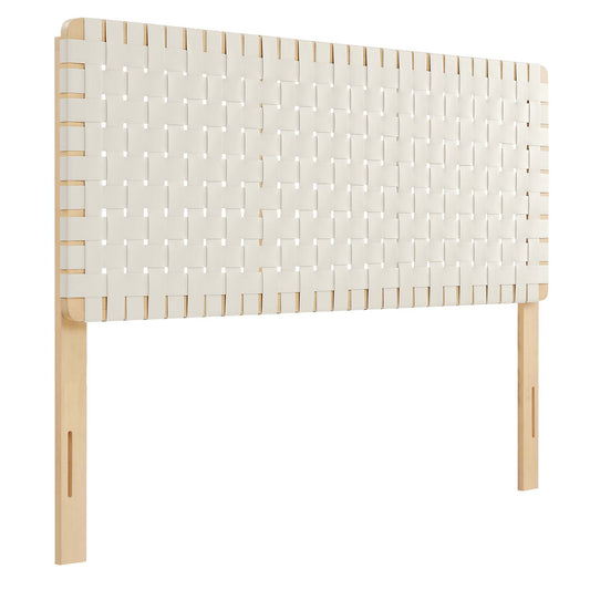 Bravura Strapped Queen Headboard, Natural Wood & Beige