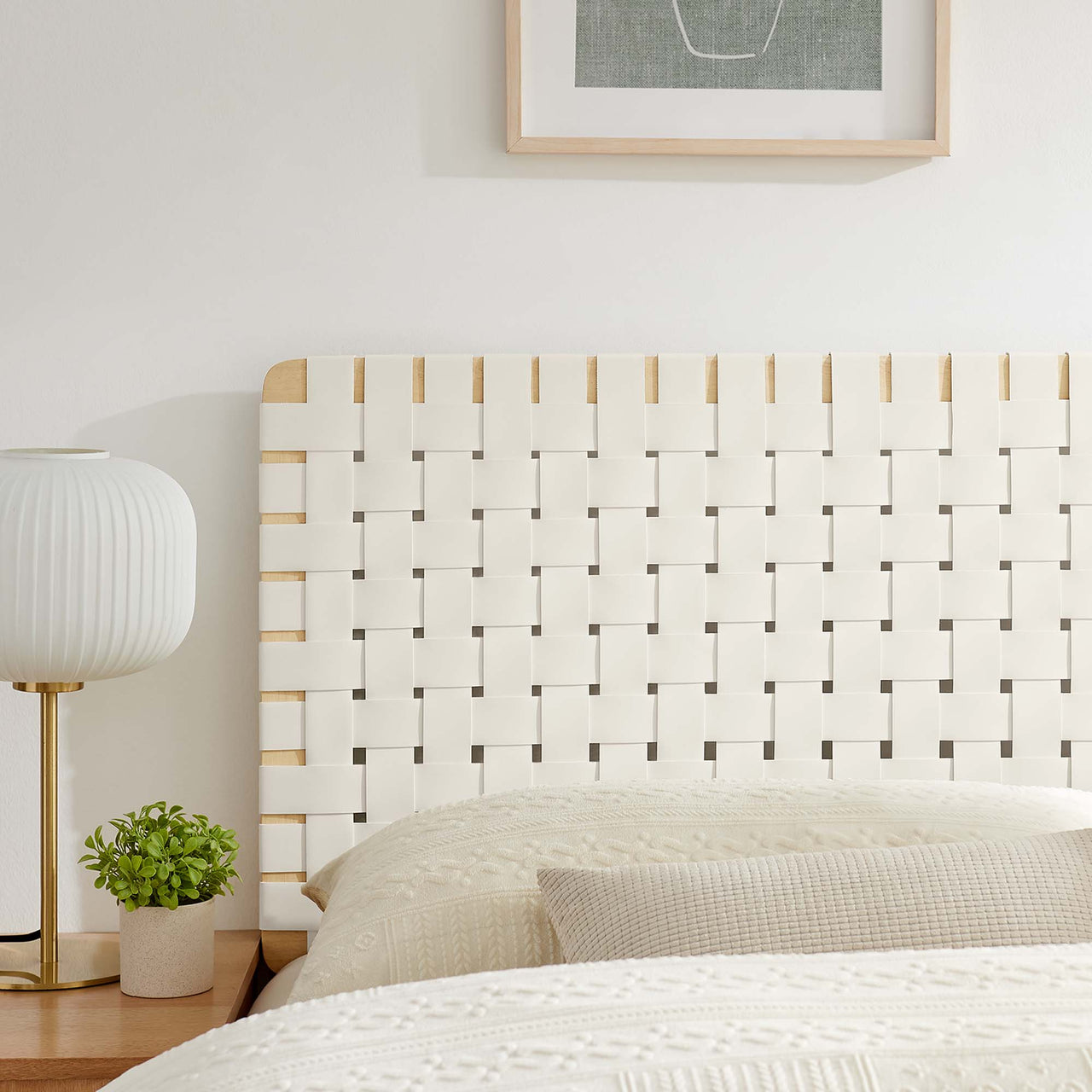 Bravura Strapped Queen Headboard, Natural Wood & Beige
