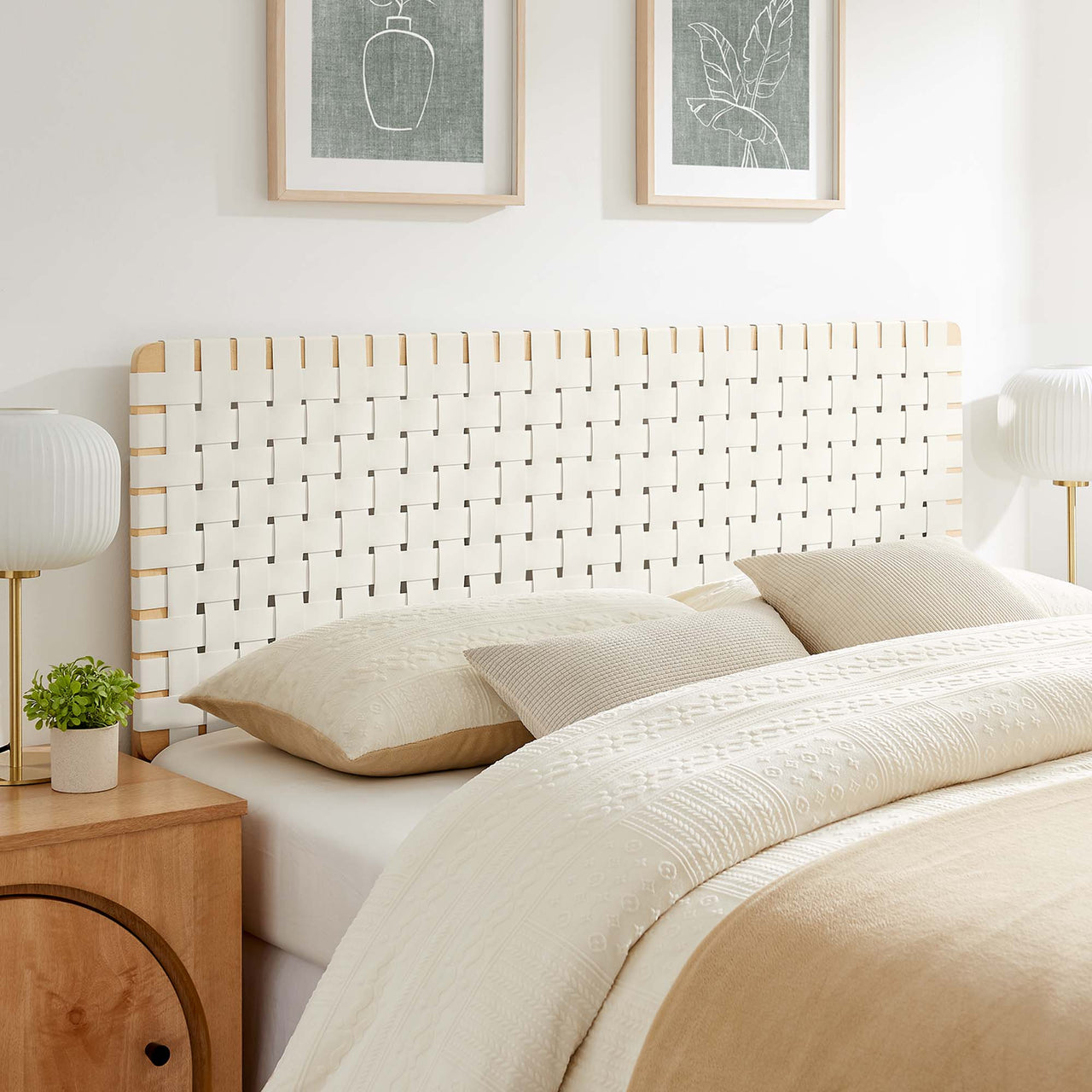 Bravura Strapped Queen Headboard, Natural Wood & Beige