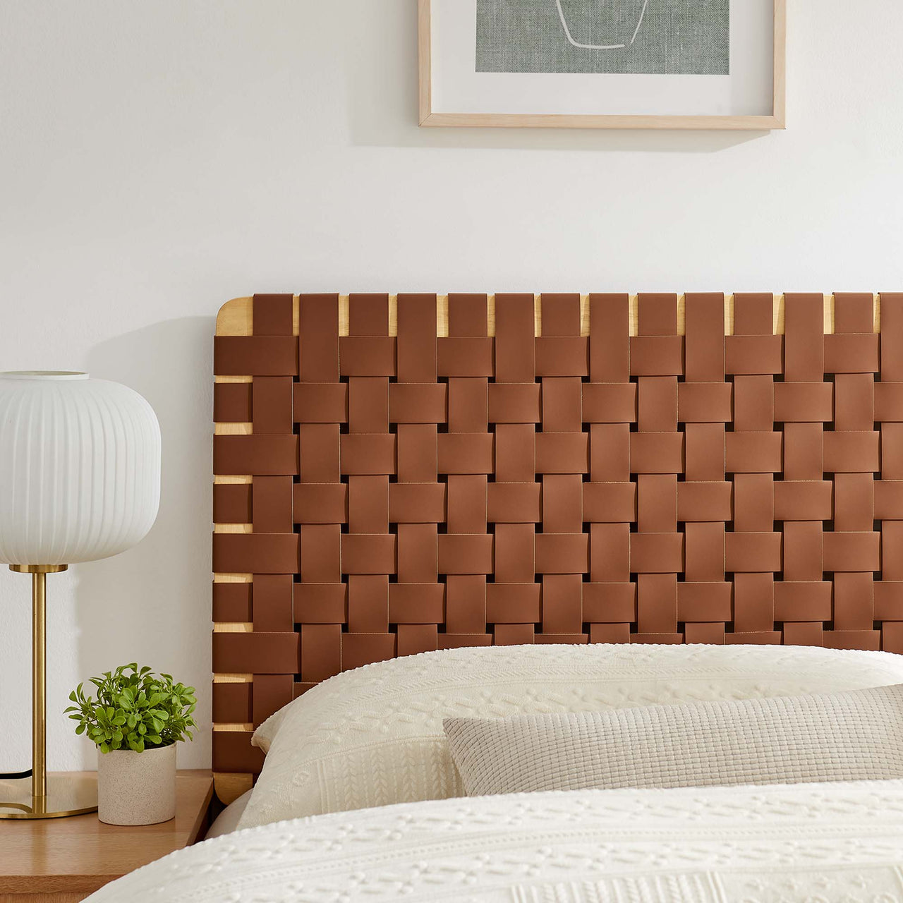 Bravura Strapped Queen Headboard, Natural Wood & Brown