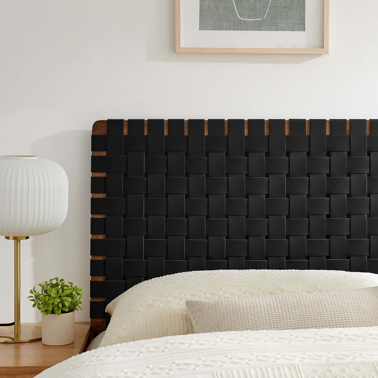 Bravura Strapped Queen Headboard, Walnut & Black