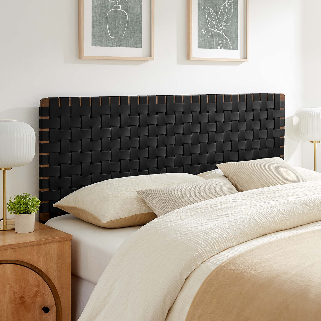 Bravura Strapped Queen Headboard, Walnut & Black