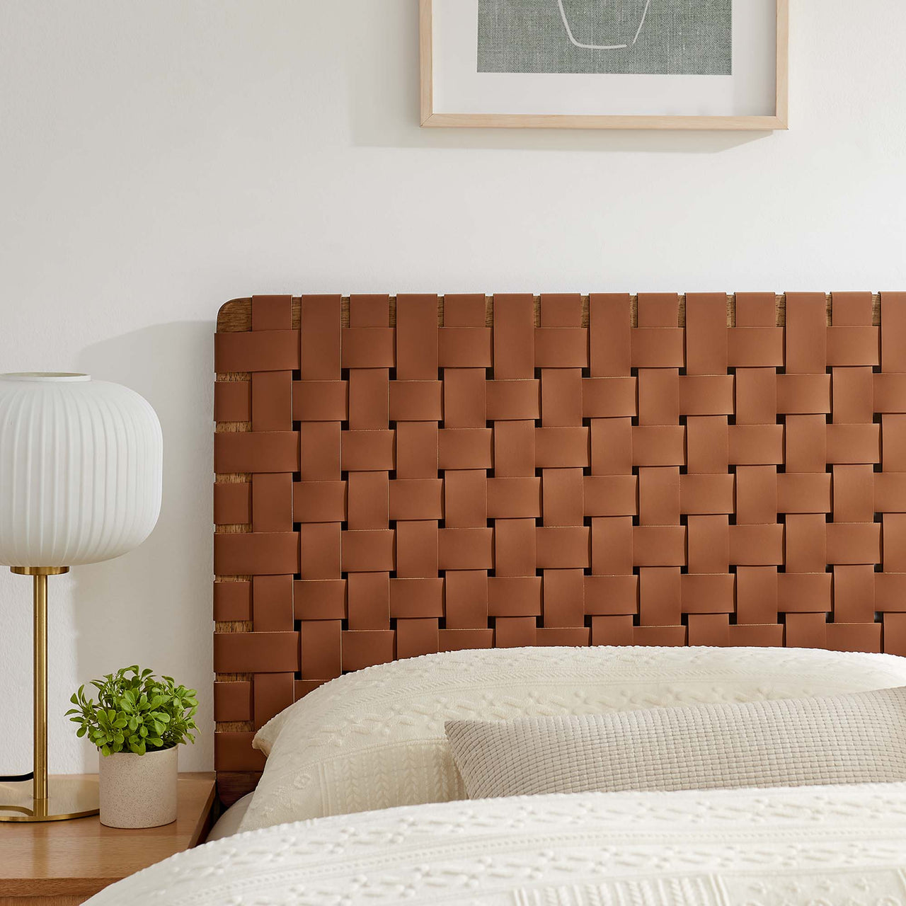 Bravura Strapped Queen Headboard, Walnut & Brown