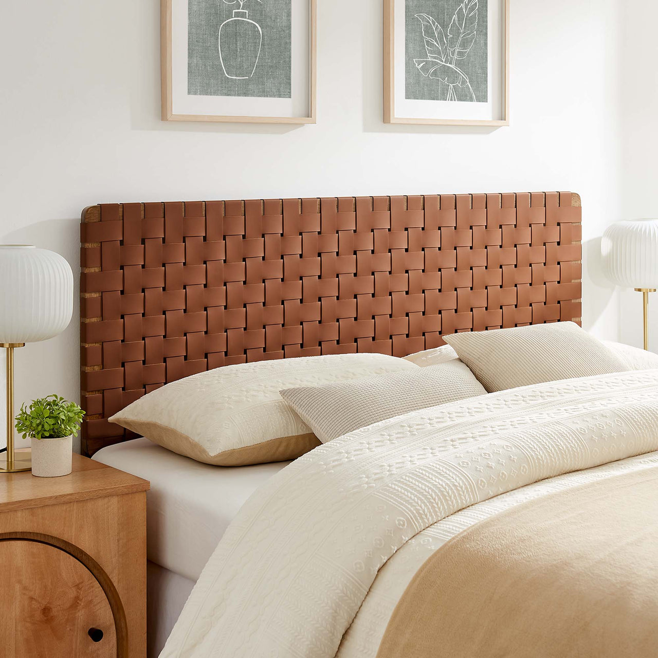 Bravura Strapped Queen Headboard, Walnut & Brown