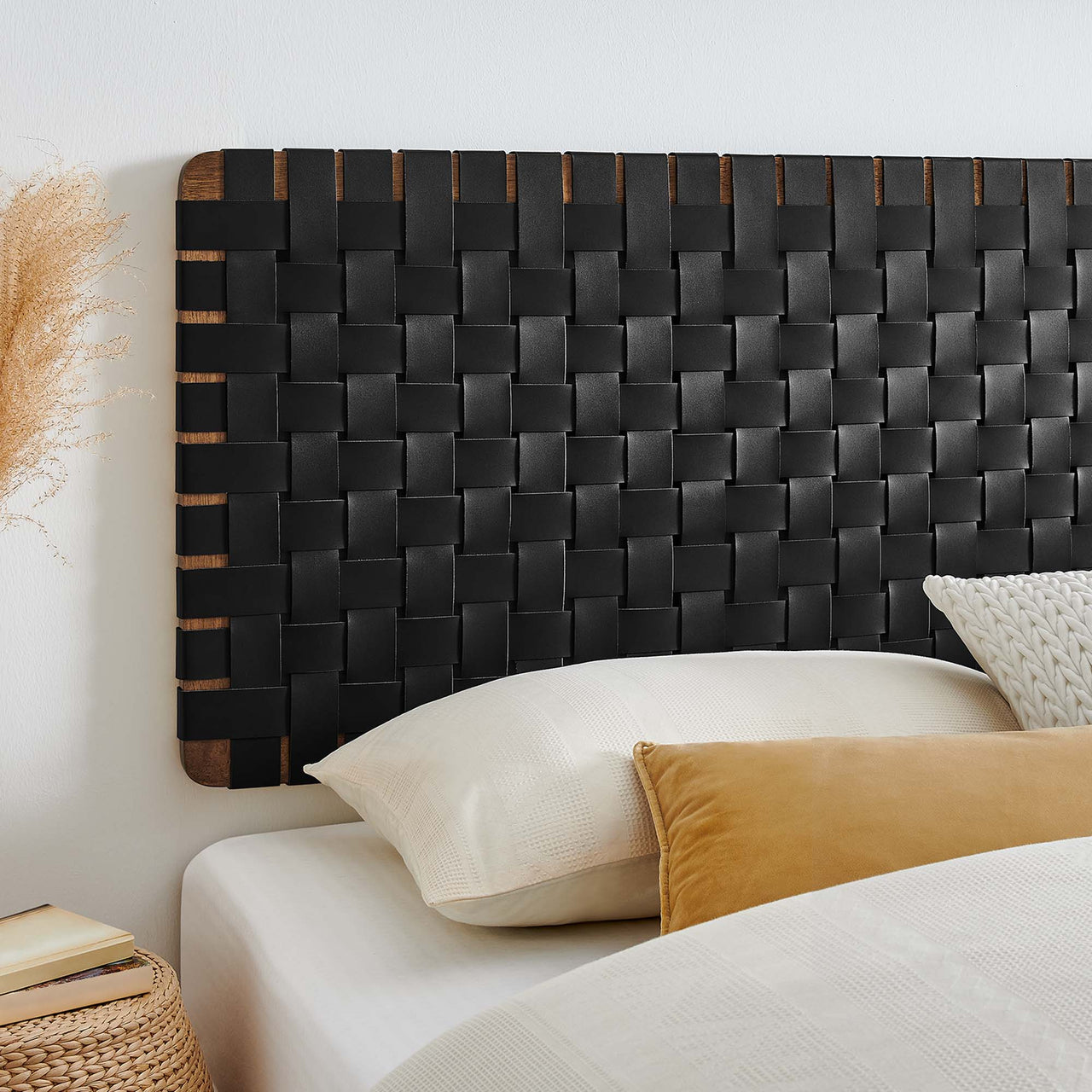 Bravura Floating Strapped King Headboard, Walnut & Black