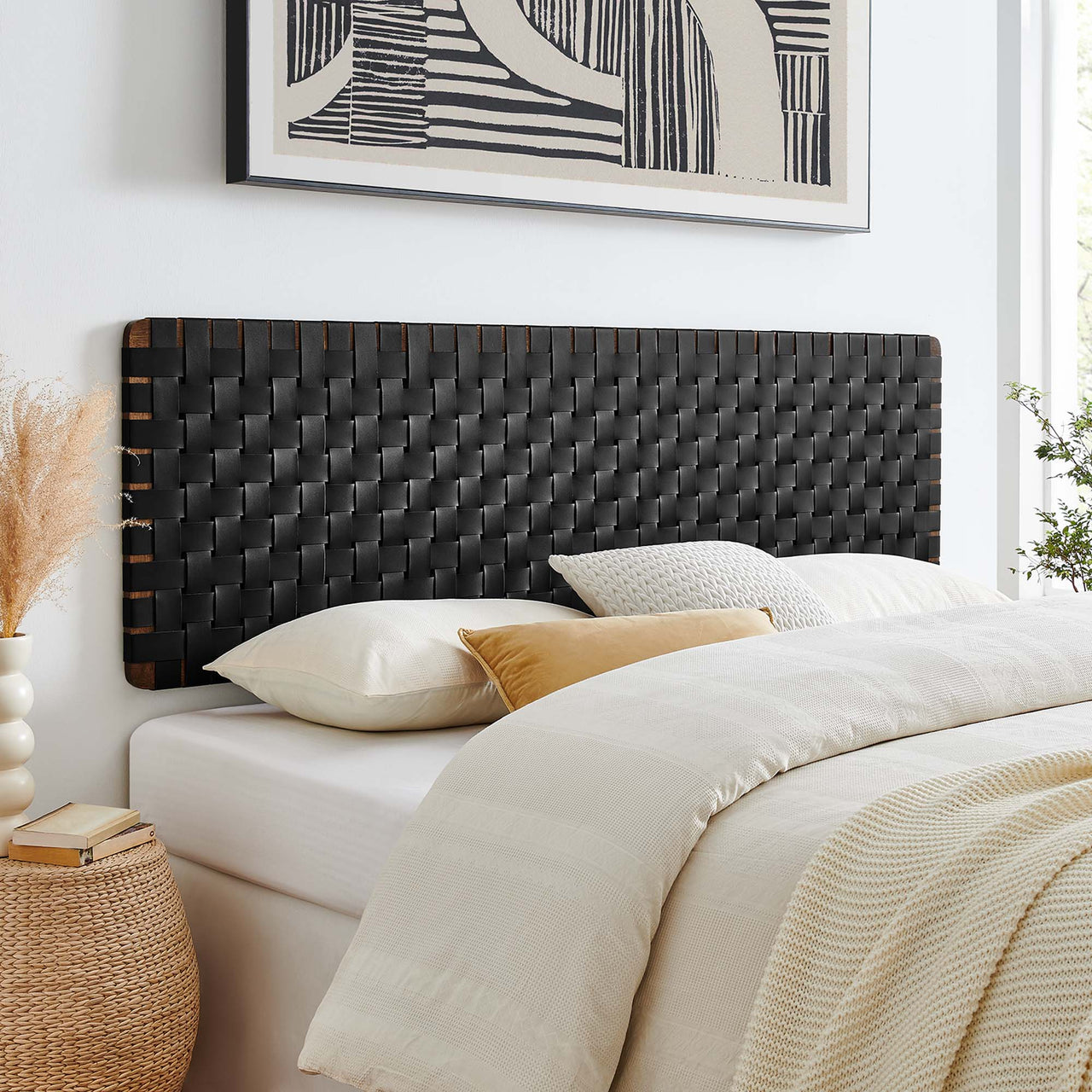 Bravura Floating Strapped King Headboard, Walnut & Black