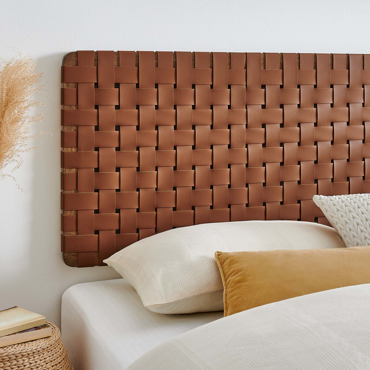 Bravura Floating Strapped King Headboard, Walnut & Brown