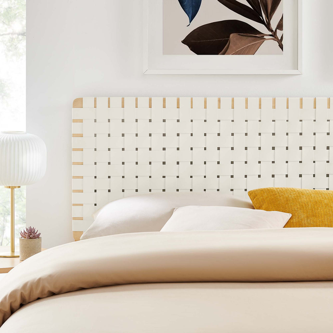 Bravura Strapped King Headboard, Natural Wood & Beige
