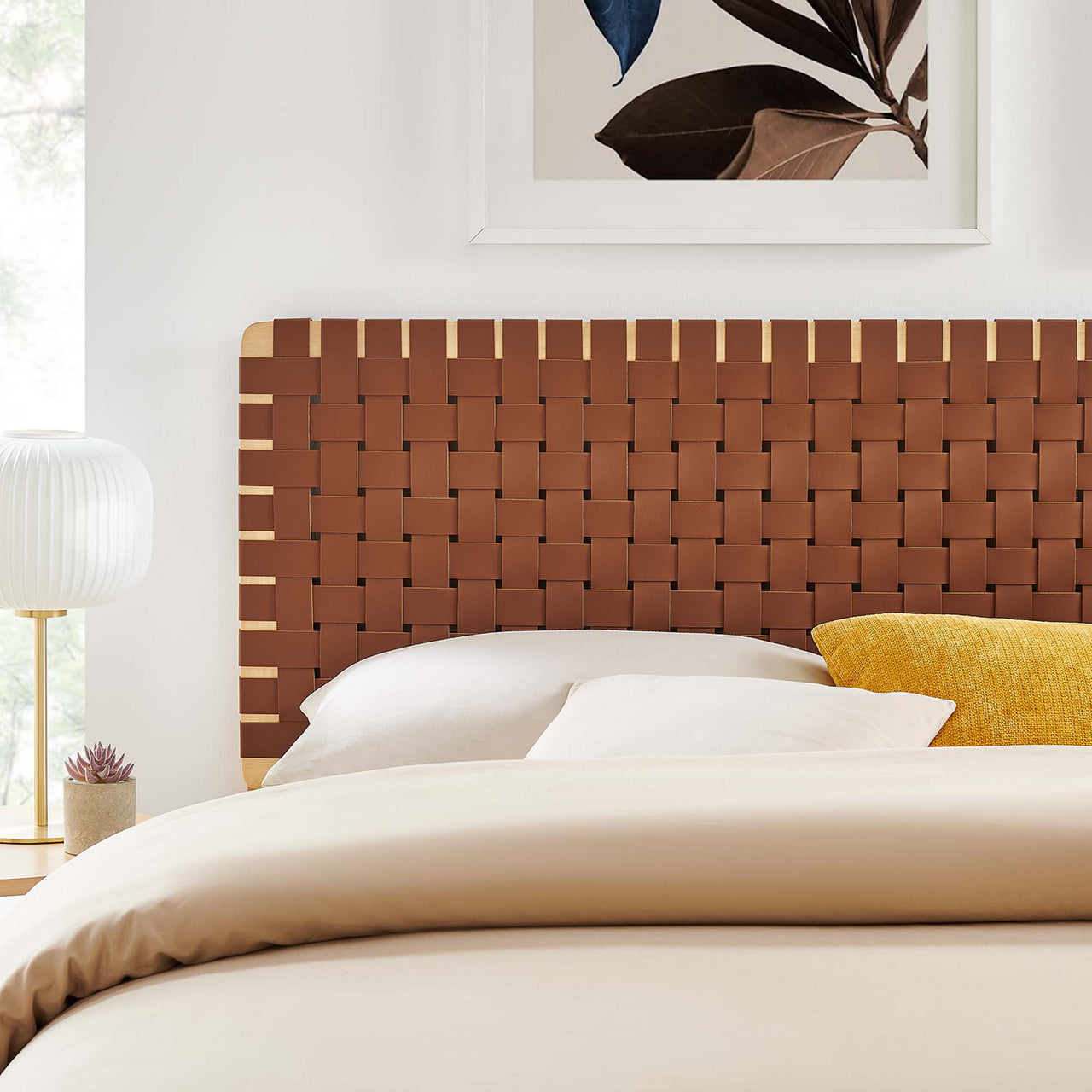 Bravura Strapped King Headboard, Natural Wood & Brown