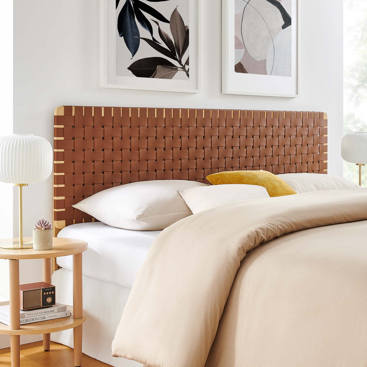 Bravura Strapped King Headboard, Natural Wood & Brown