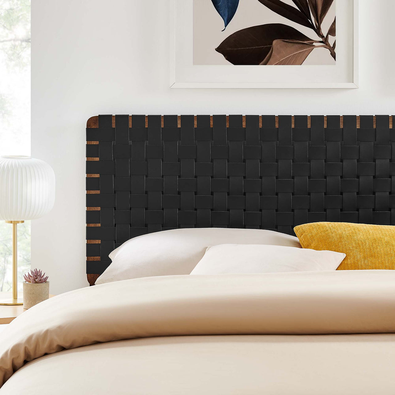 Bravura Strapped King Headboard, Walnut & Black