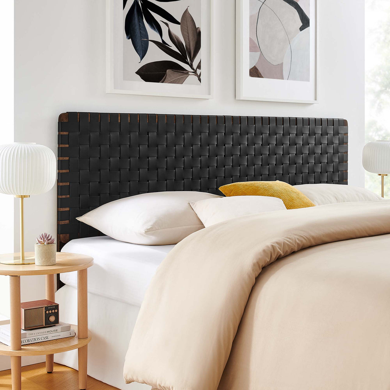 Bravura Strapped King Headboard, Walnut & Black