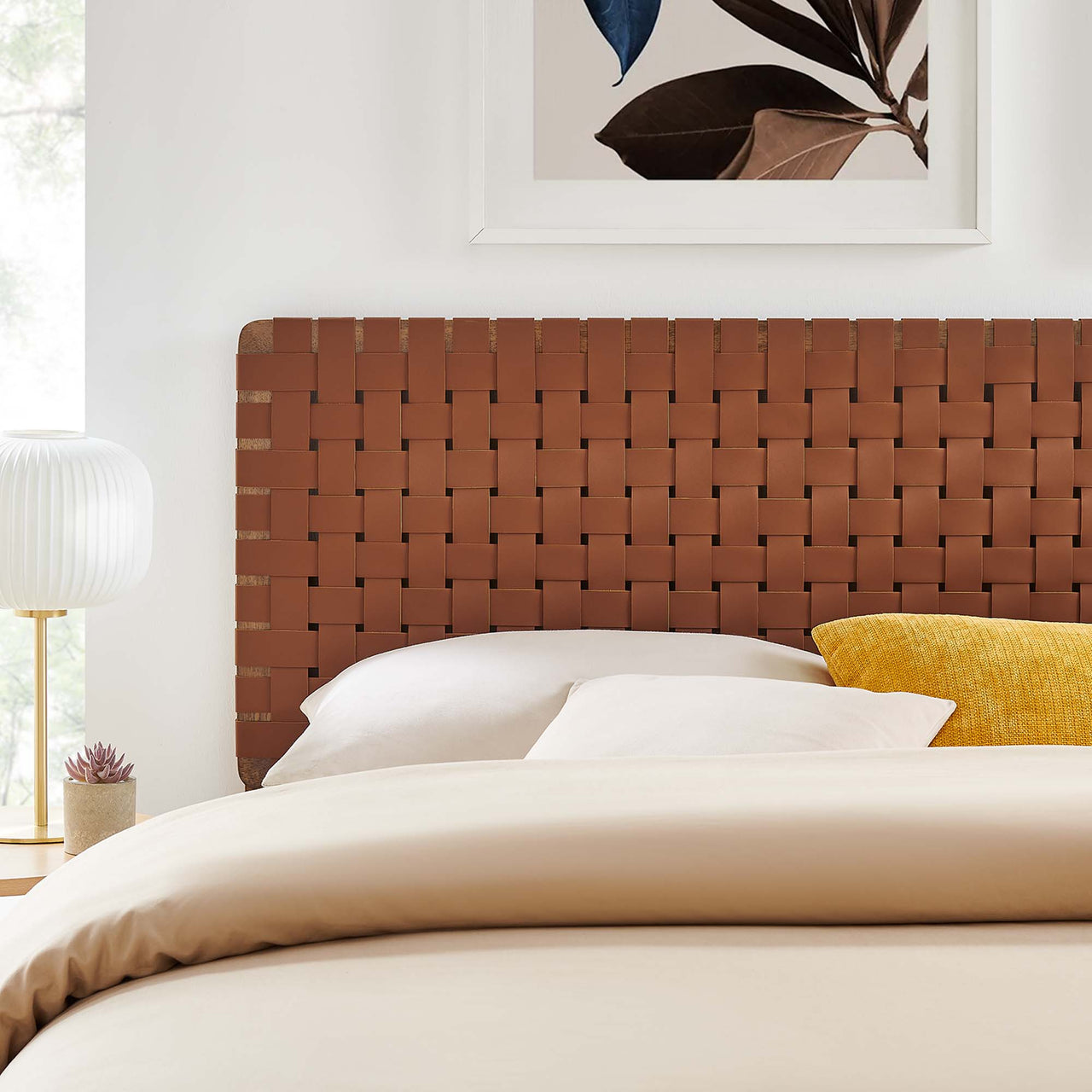 Bravura Strapped King Headboard, Walnut & Brown