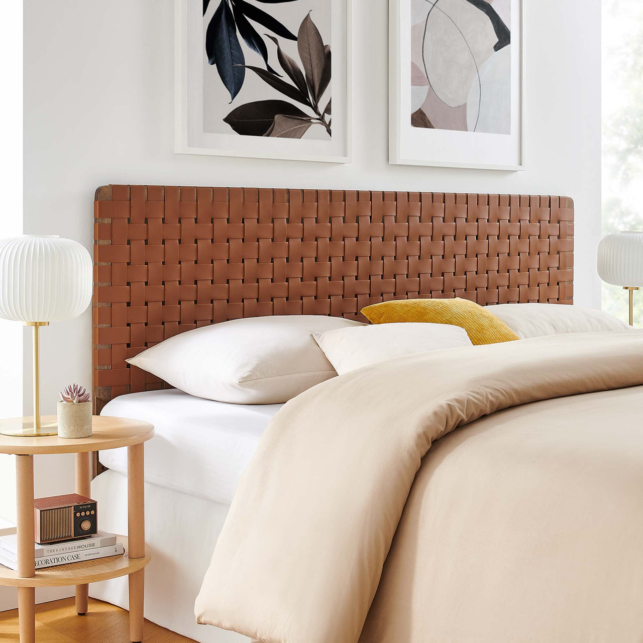 Bravura Strapped King Headboard, Walnut & Brown