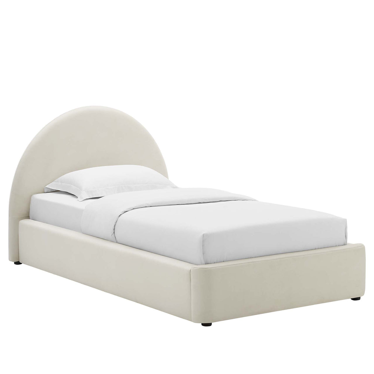Moonrise Upholstered Velvet Twin Platform Bed, Chalk