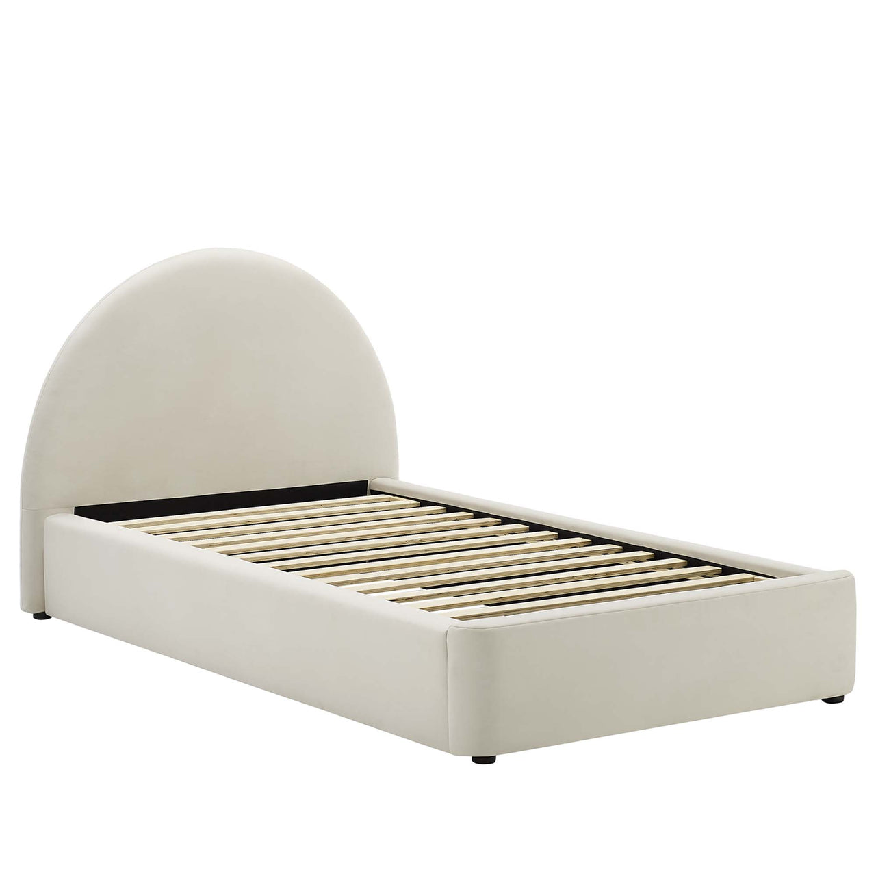 Moonrise Upholstered Velvet Twin Platform Bed, Chalk