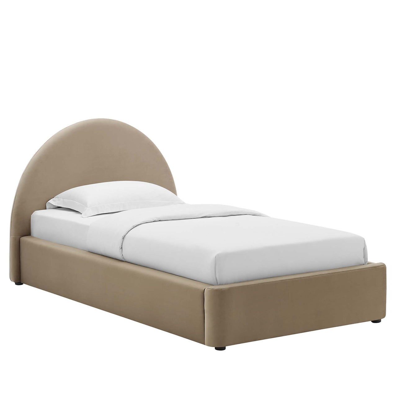 Moonrise Upholstered Velvet Twin Platform Bed, Taupe
