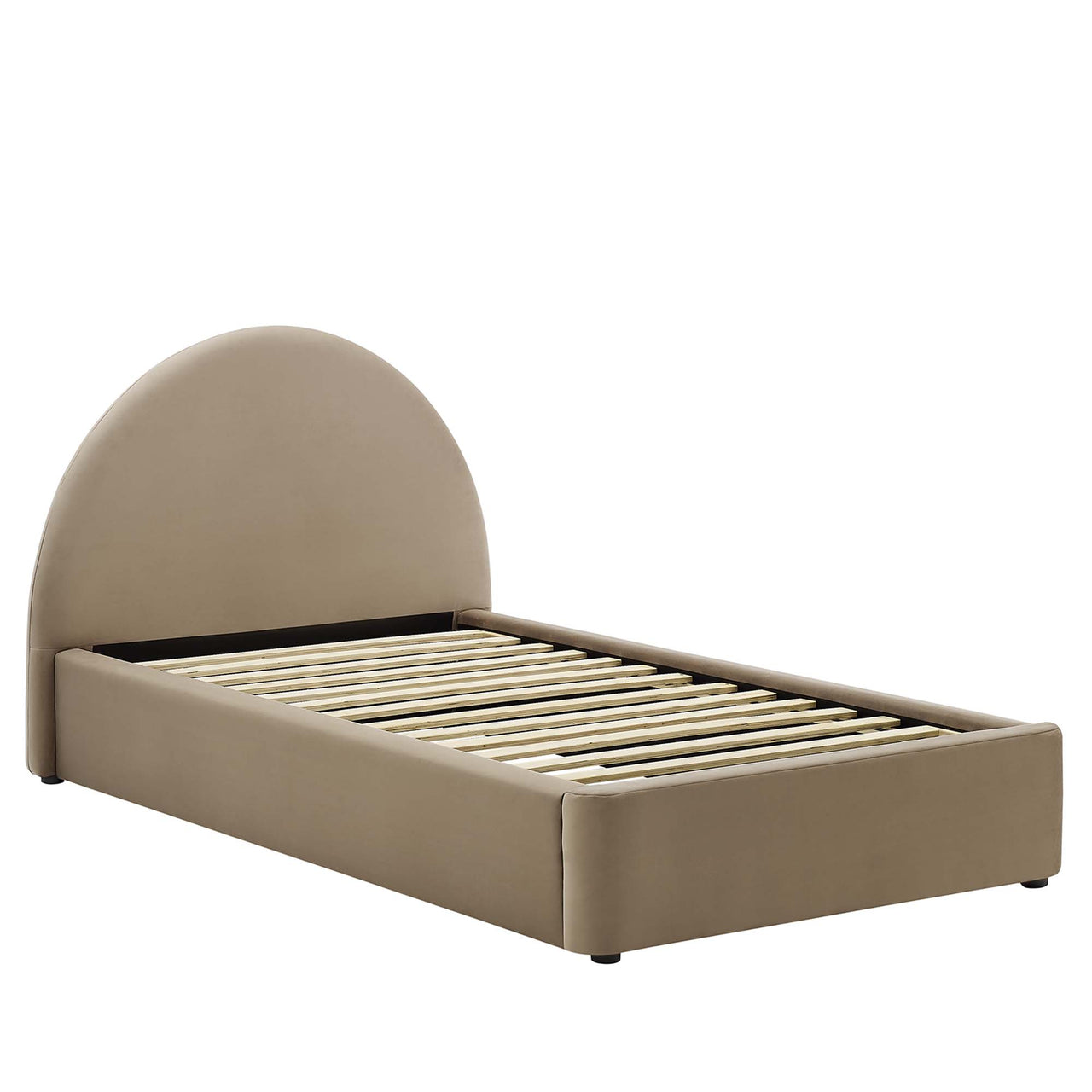 Moonrise Upholstered Velvet Twin Platform Bed, Taupe