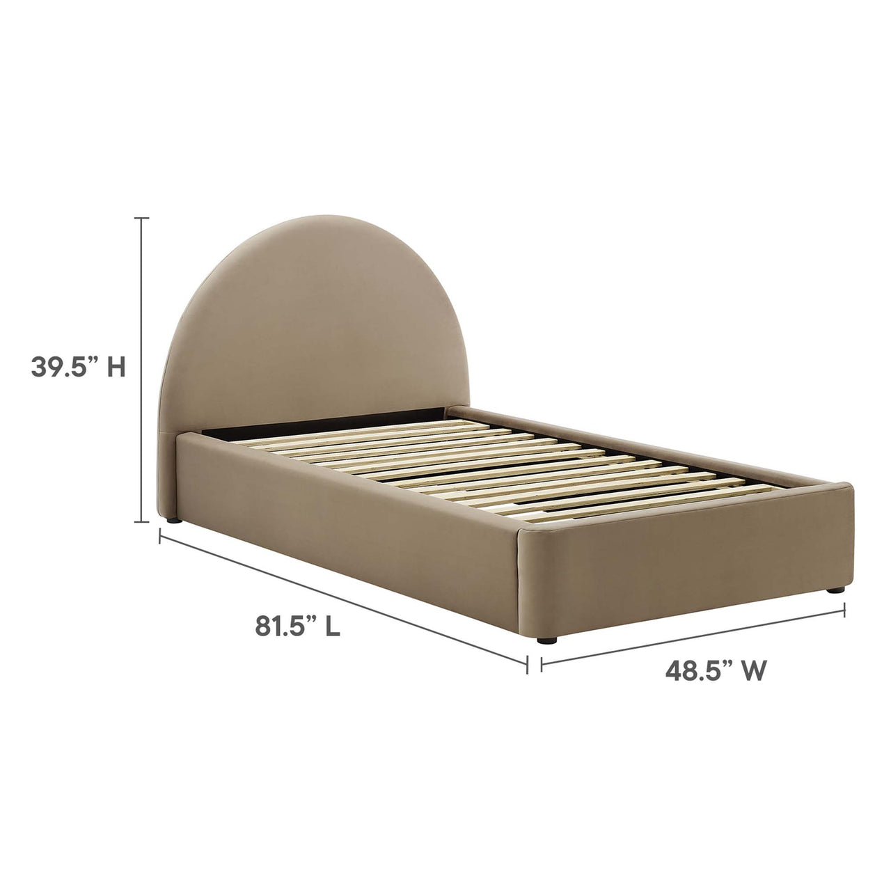 Moonrise Upholstered Velvet Twin Platform Bed, Taupe