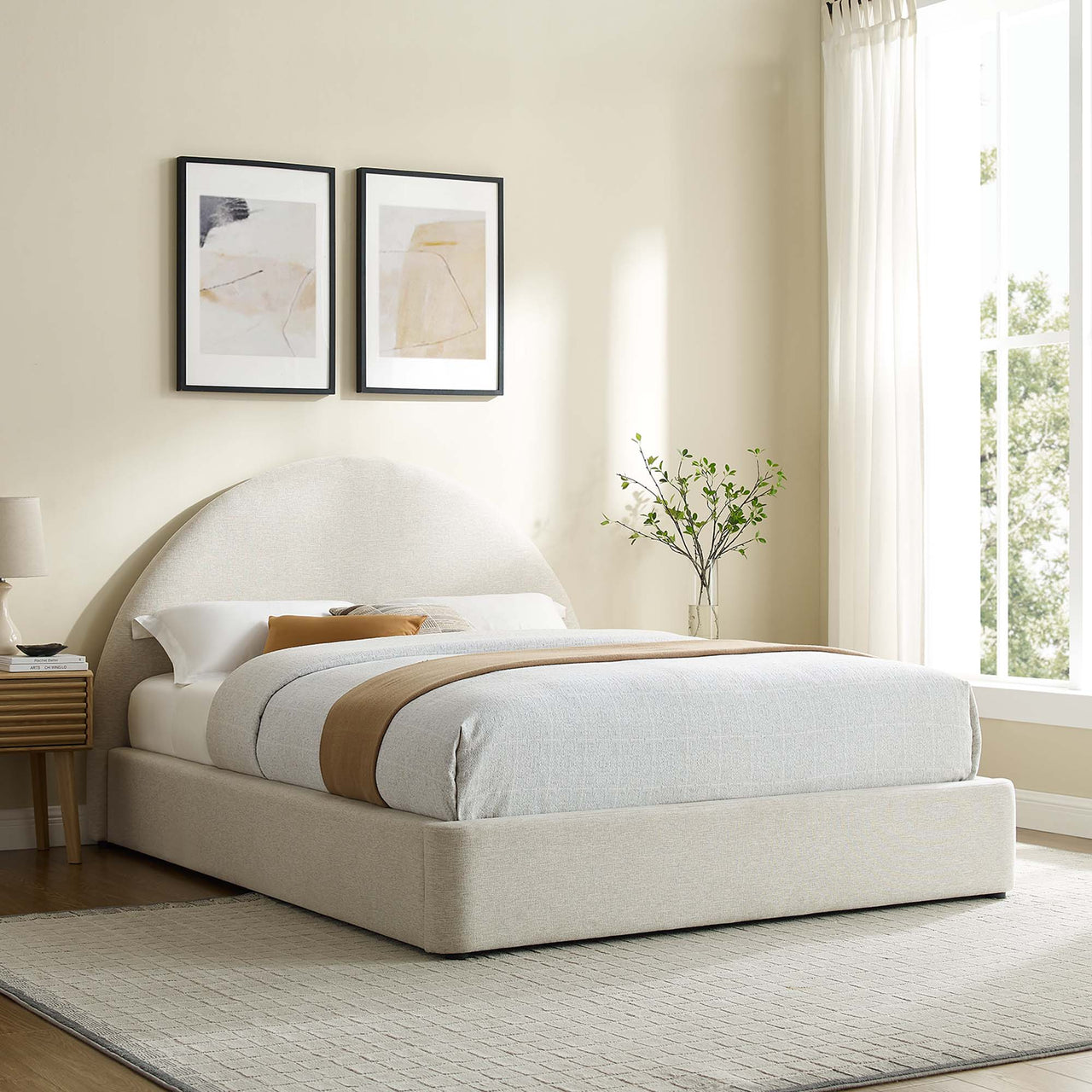 Moonrise Fabric Full Platform Bed, Ivory