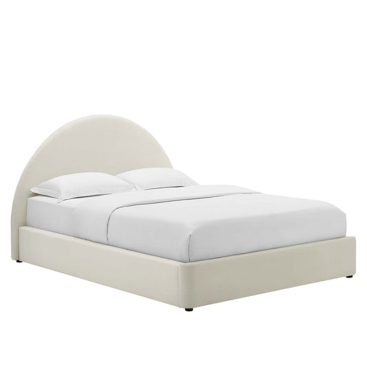 Moonrise Upholstered Velvet Queen Platform Bed, Chalk