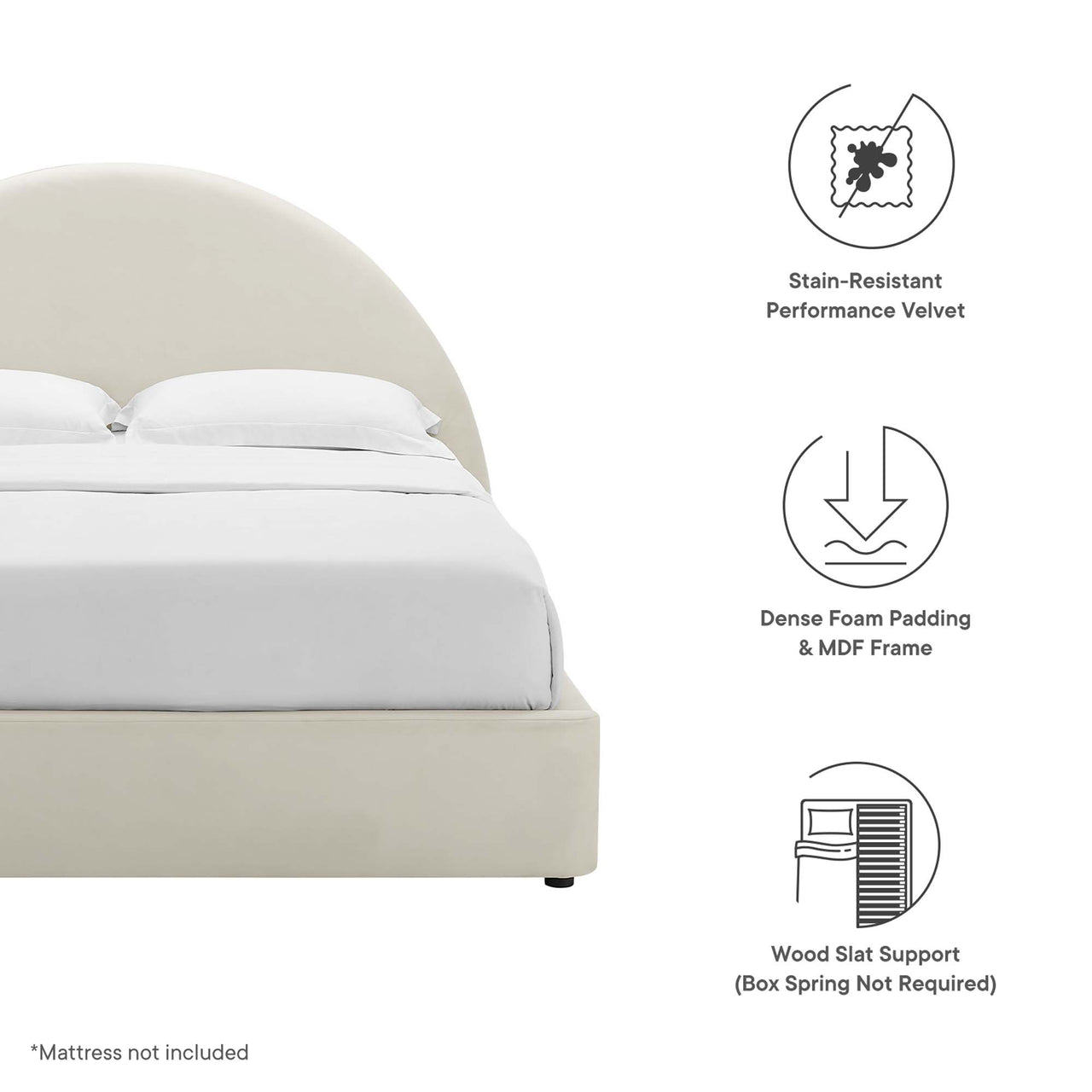 Moonrise Upholstered Velvet Queen Platform Bed, Chalk