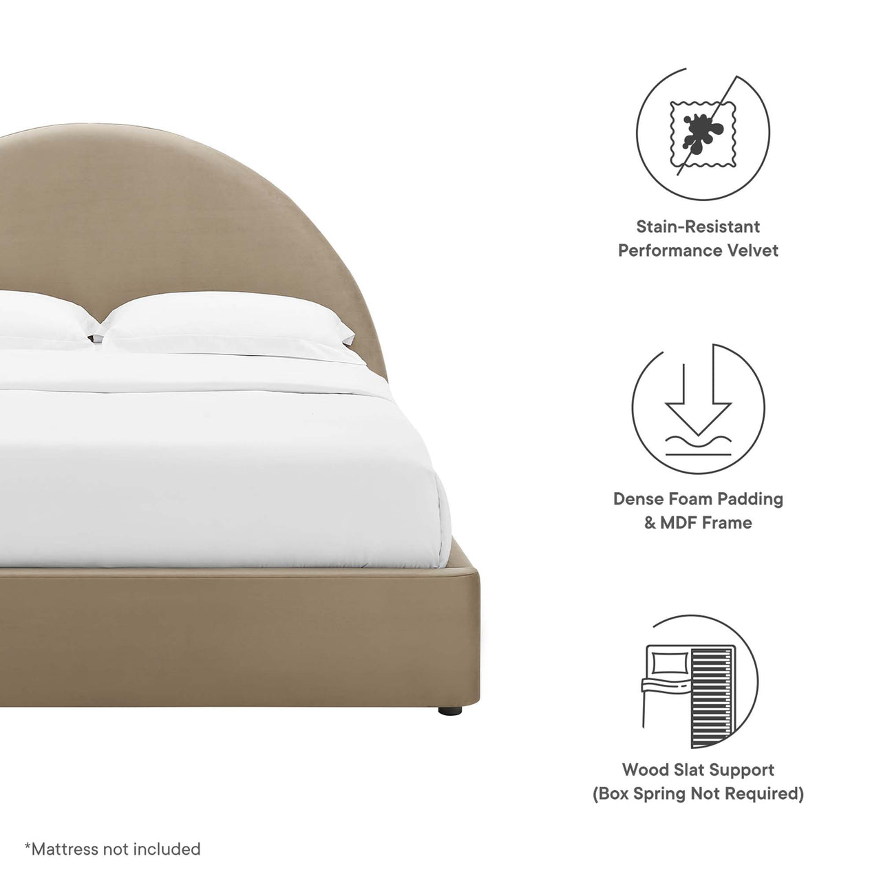 Moonrise Upholstered Velvet Queen Platform Bed, Taupe