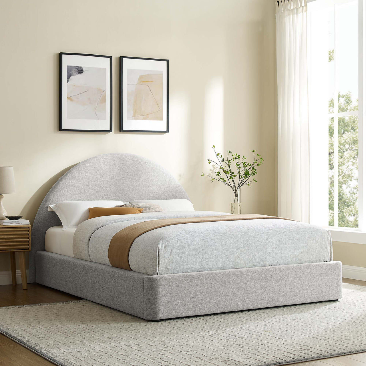 Moonrise Fabric King Platform Bed, Light Gray