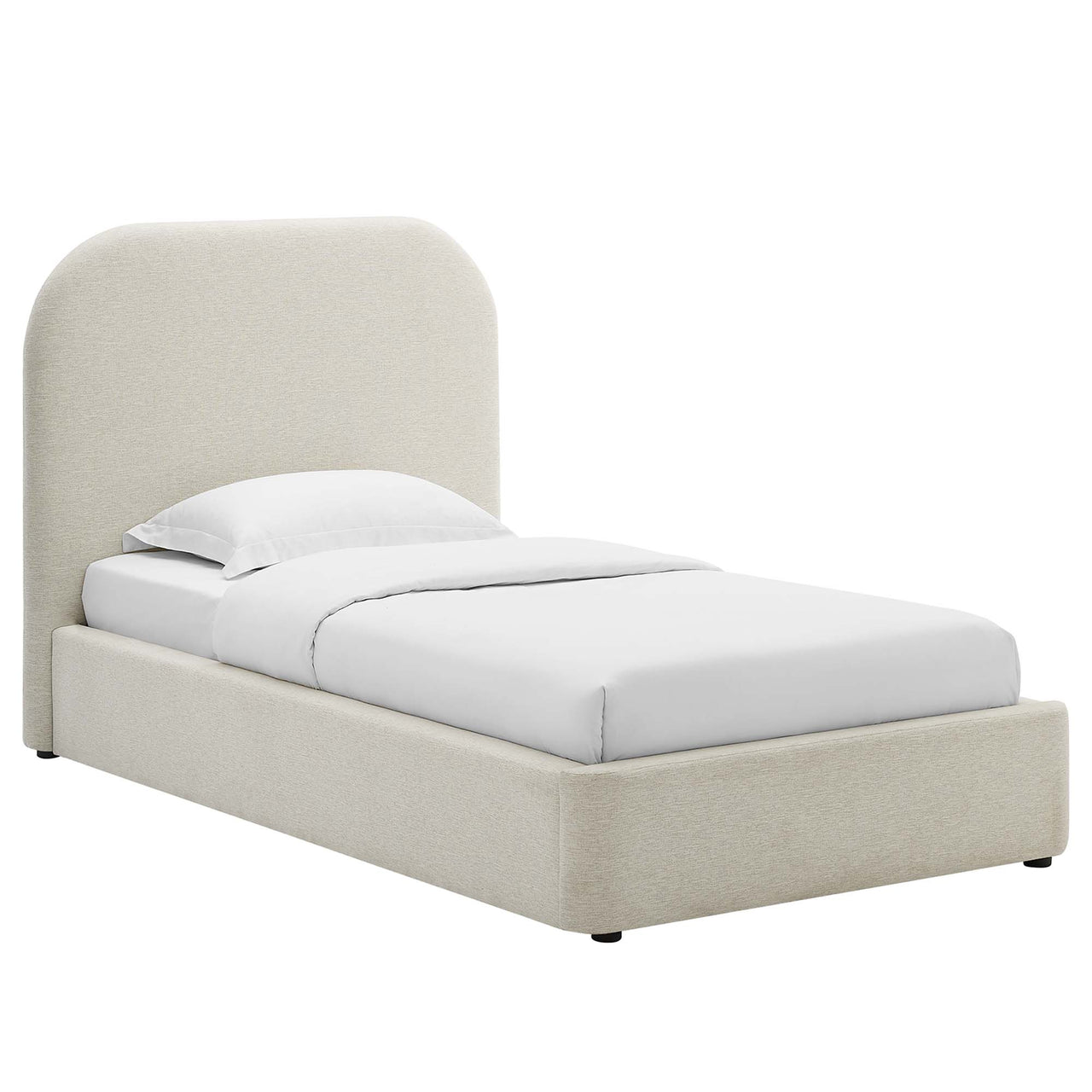 Clyra Textured Fabric Twin Platform Bed, Ivory