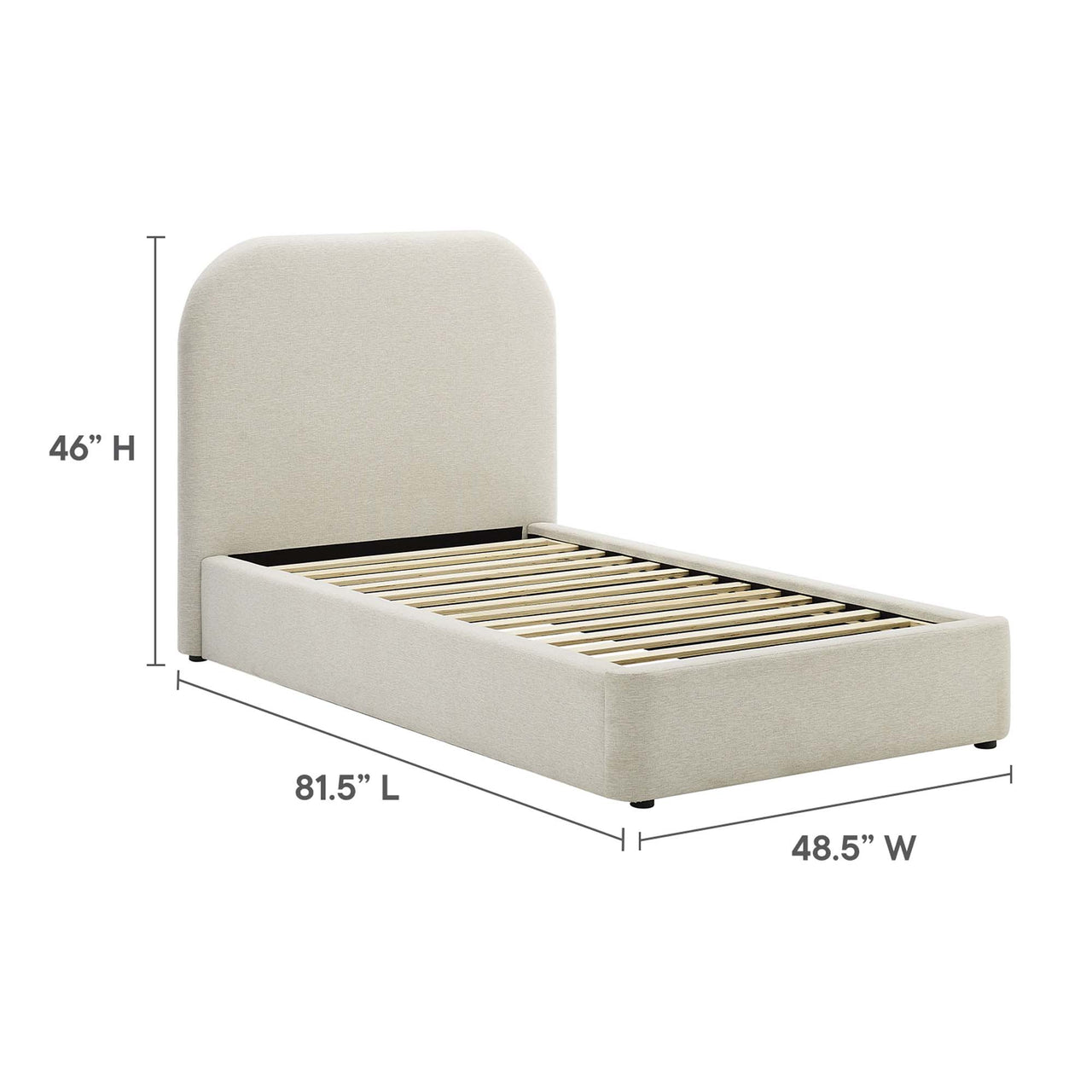 Clyra Textured Fabric Twin Platform Bed, Ivory