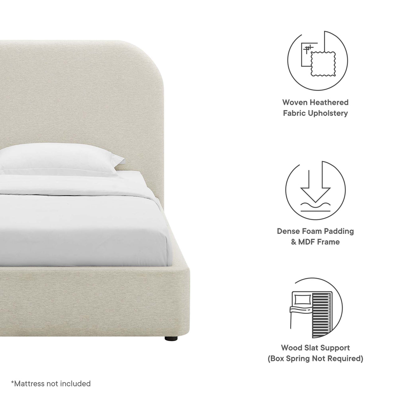 Clyra Textured Fabric Twin Platform Bed, Ivory