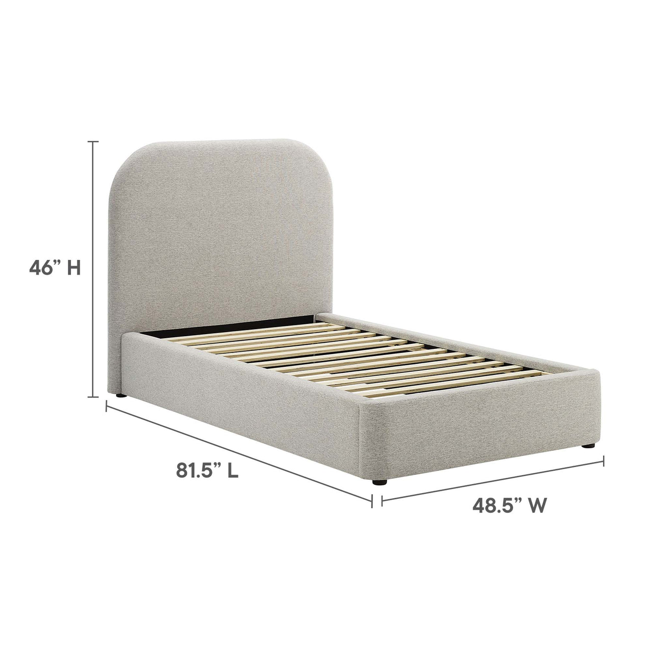 Clyra Textured Fabric Twin Platform Bed, Light Gray