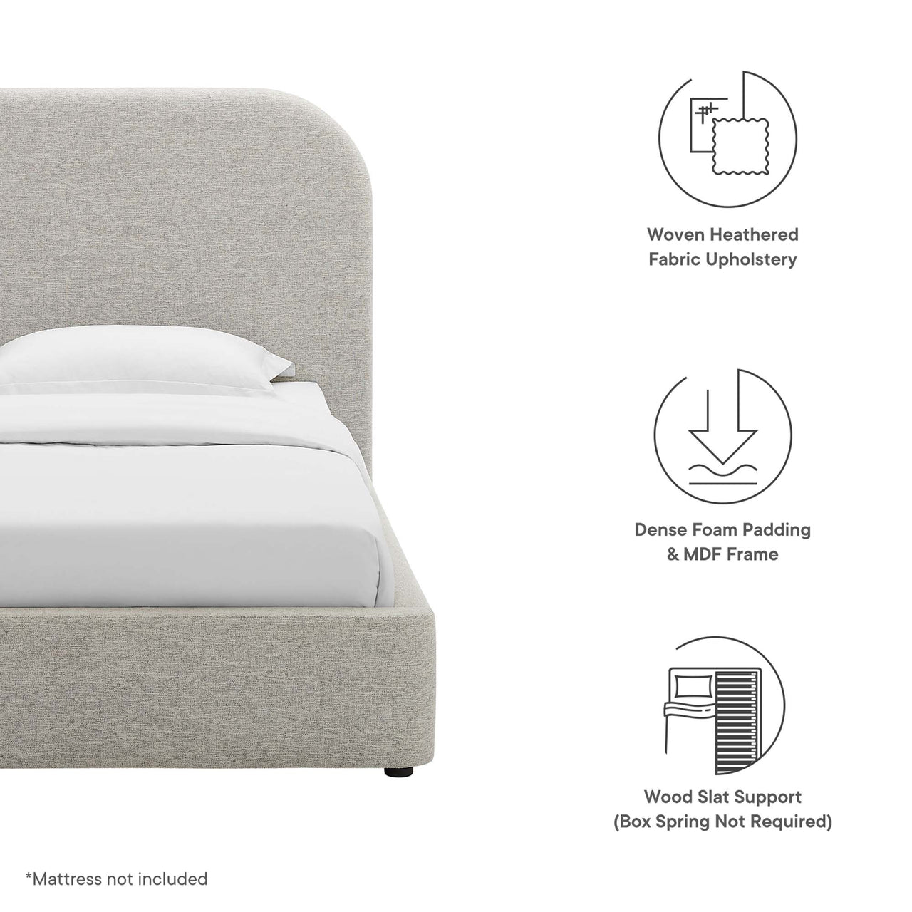 Clyra Textured Fabric Twin Platform Bed, Light Gray