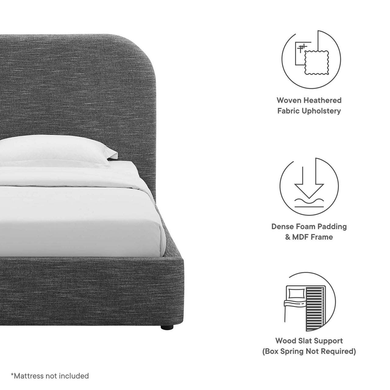 Clyra Textured Fabric Twin Platform Bed, Slate