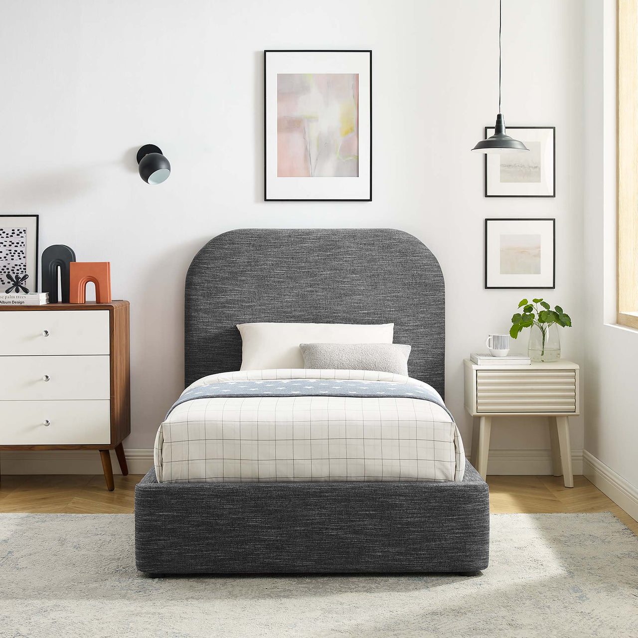 Clyra Textured Fabric Twin Platform Bed, Slate
